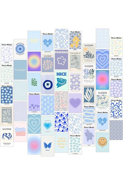 Generic Minimalist Wall Art for Blue Room Decor Aesthetic, 50pcs Danish Paste...