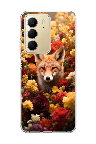 lelia حافظة هاتف شفافة متوافقة مع Realme C75 مطبوعة برسومات الثعلب والزهور