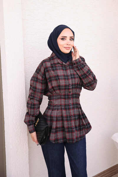 İmajButik Black Plaid Shirt with Pencil Front
