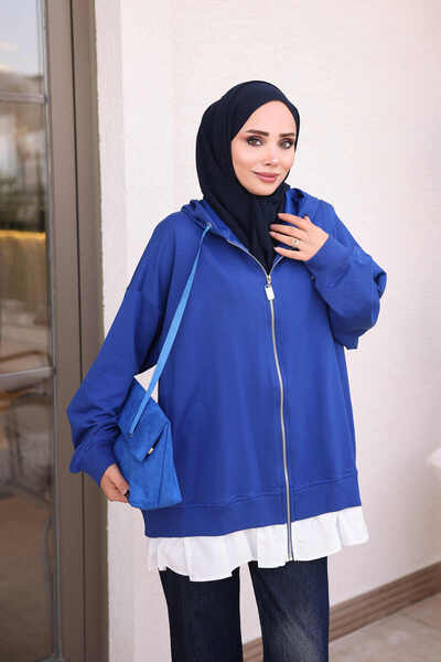 İmajButik سترة ساكس الرياضية ذات الحواف المكشكشة باللون الأزرق