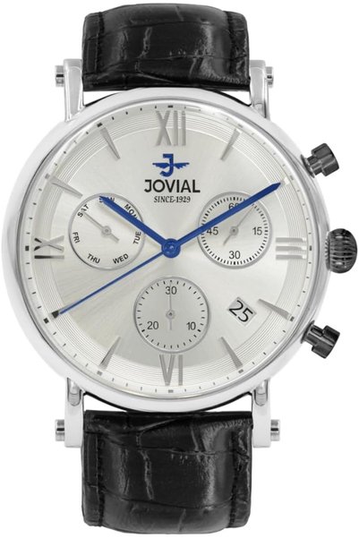 Jovial Men's Chronograph Watch, Silver Dial, Black Leather Strap 4771GSLC11E
