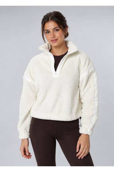 SV Sun Victoria Women's Plush Oversize Half-Zipper Sweatshirt with Stripe Detail