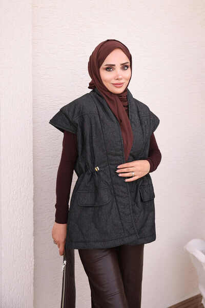 İmajButik Black Quilted Vest with Elastic Waist