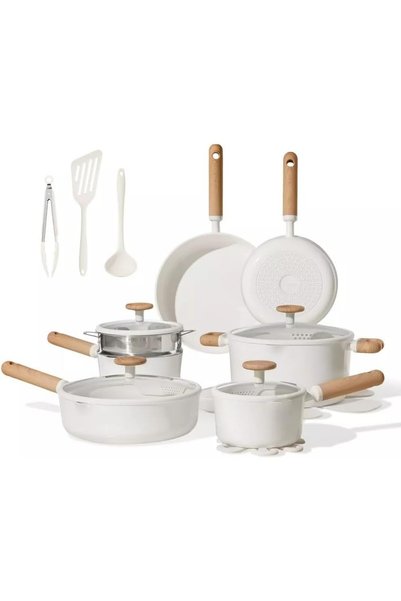Generic طقم أواني طهي سيراميك غير لاصق مكون من 21 قطعة، مجموعة طهي صحية خالية...