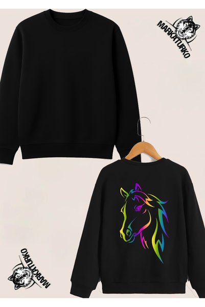 MarkaTurko At Effected Special Design Back Printed Crew Neck Sweatshirt