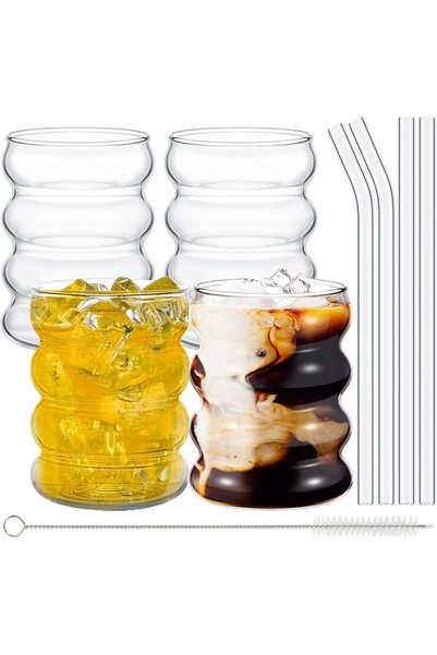 Generic 4 Pcs Creative Glass Cups, Cute Ripple Shaped Vintage Drinking Glasse...