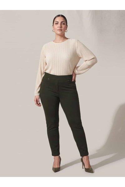 STORi Women's Plus Size Gathering Fabric Trousers Elastic Waist Lycra Narrow ...