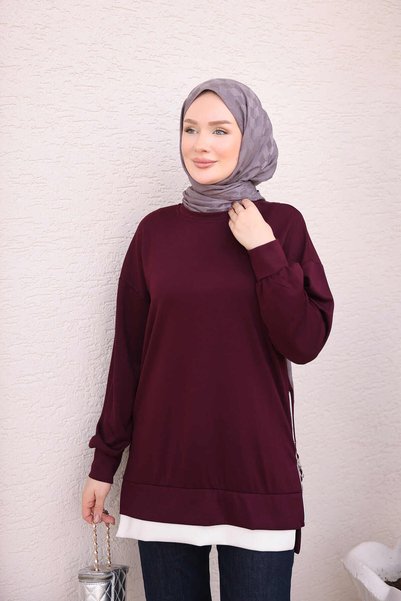 İmajButik Mürdüm Bisiklet Yaka Yan Fermuarlı Oys Tunik