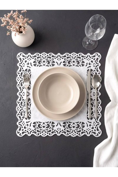 Ergüven Home White Suede Fabric Square Placemat American Service Set of 6 35X...