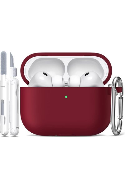 Generic غطاء AirPods Pro 3 (2025) من السيليكون الناعم - باللون الأحمر النبيذي