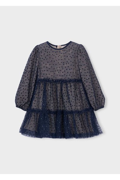 MAYORAL Girl's Ruffled Polka Dot Tulle Dress Navy Blue 4924