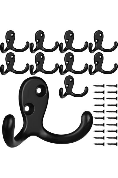 Generic 10 قطع من خطافات التعليق المعدنية ذات الشعبين، خطافات مناشف فضية اللو...