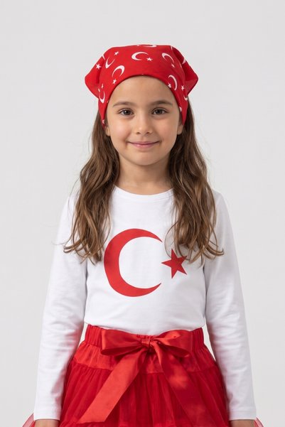 Le Mabelle Red Crescent and Star Patterned Children's Scarf Bandana