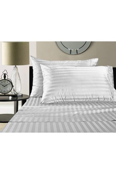 Generic DEYARCO Hotel Linen White 1 Inch Stripe Super King Bed Sheet 3pcs Set...