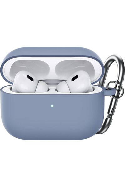 Generic غطاء سيليكون لسماعات AirPods Pro 2/1 مع سلسلة مفاتيح، باللون الأزرق ا...