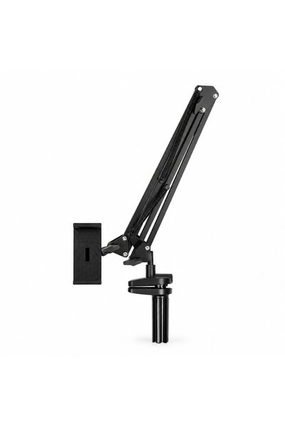 Bibilel phone and tablet holder, articulated metal arm, desk clamp, Black