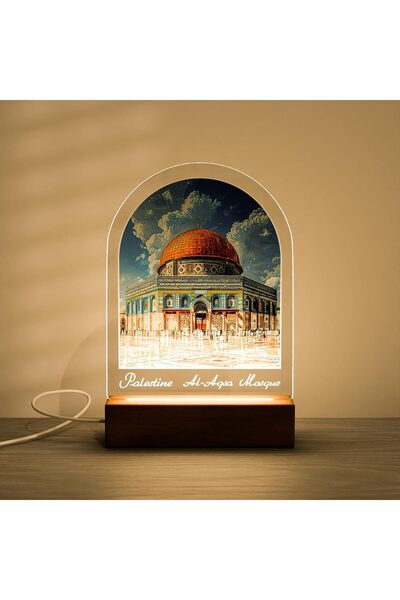 Generic مصباح ليلي LED أكريليك بتصميم مسجد مع قاعدة خشبية USB لغرفة المعيشة و...