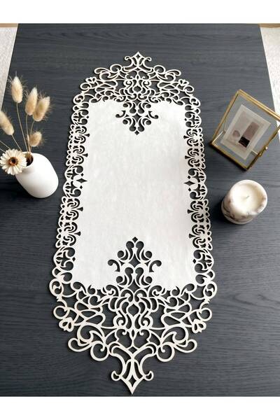Ergüven Home White Suede Fabric Runner 40X100 cm Coffee Table Size - Modern D...