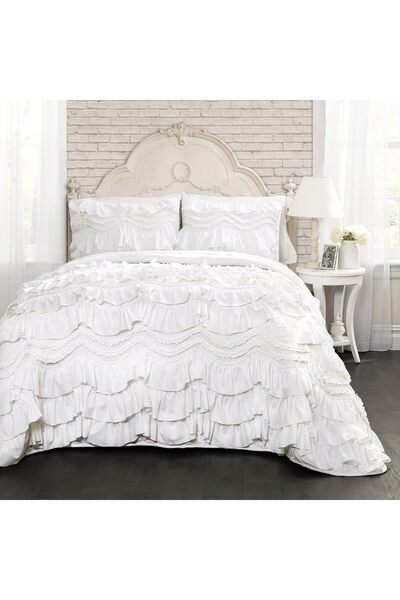Generic Kemmy Quilt-Ruffled Textured 3 Piece King Size Bedding Set, White