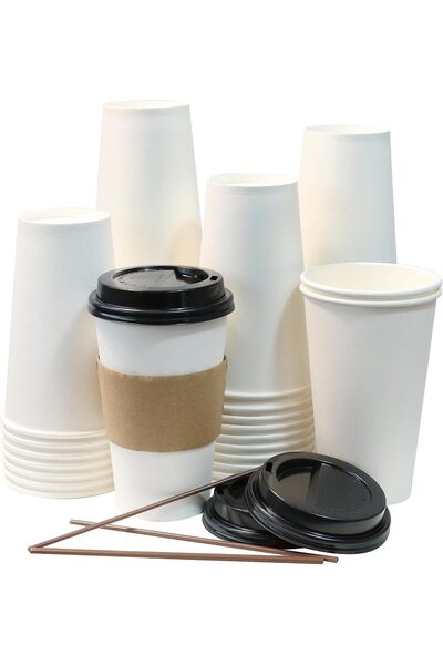 Generic [50 Pack] 16 OZ White Disposable Paper Coffee Cups, Coffee Cup With L...