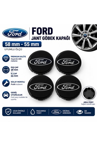 MemoDigital Universal Ford Jant Göbek Kapağı 58 mm - 55 mm