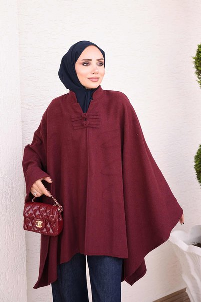 İmajButik Bordo Çin Düğümü Detaylı Kaşe Panço