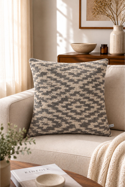 Typoniq Attitude Included Premium Mosaic Curly Woven Gray Cushion Cover (43X4...