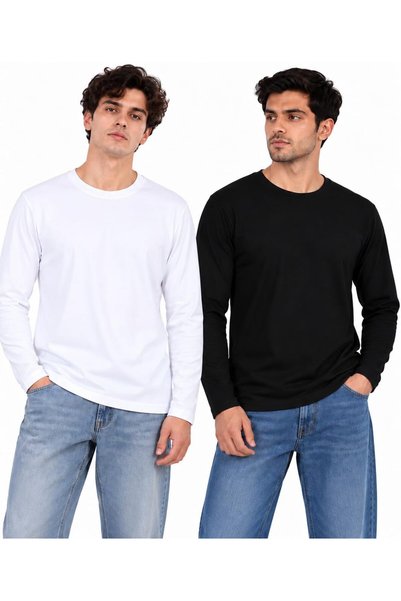 Generic تي شيرت رجالي سادة بأكمام طويلة
