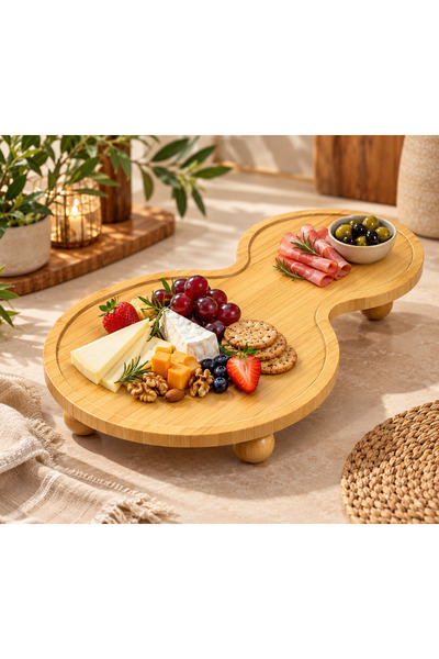 Adana Pasta Malzemeleri ERT-BMB-505 طبق تقديم من الخيزران بثلاثة أرجل على شكل...