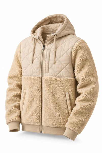 GHASSY CO . Men's Hooded Plush Quilted Detailed Zippered Winter Sports Outdoo...