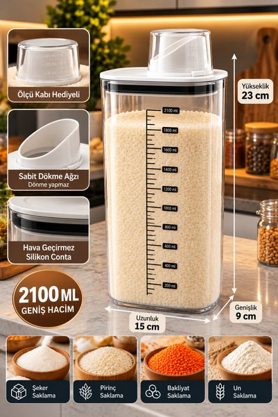 DOVİHOME Practical Cereal and Dry Food Storage Container with Pouring Spout 2...