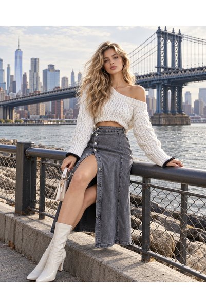 Swet Shop Jeans Women's Buttoned Front Maxi Length Lycra Denim Skirt