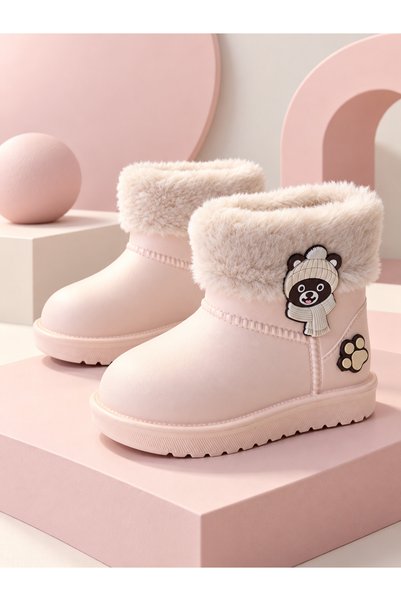 Tonny Black Çocuk Unisex Pudra Kürk Detaylı Su Geçirmez Yağmur Bot