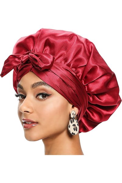 Generic Satin Bonnet for Black Women, Jumbo Silk Bonnet for Curly Hair, Silk ...