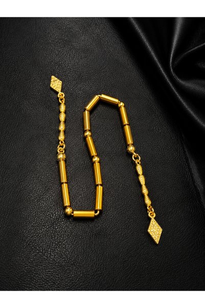 Han Ticarethane حجر الهيماتيت الطبيعي ذهبي اللون، 11 قطعة، موديل ززا تسبيح