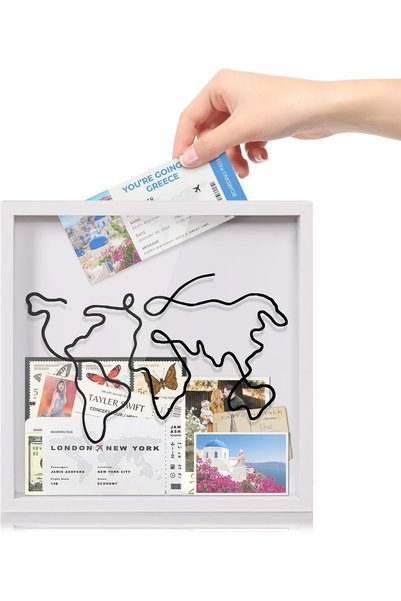 Generic صندوق ذكريات المغامرات - صندوق تذكاري للسفر مقاس 12×12 بفتحة، إطار سف...