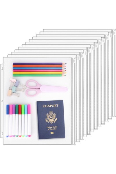 Generic 12 Pack Binder Pockets Letter Size 3 Holes 11.4" x 9.8" Zipper Binder...