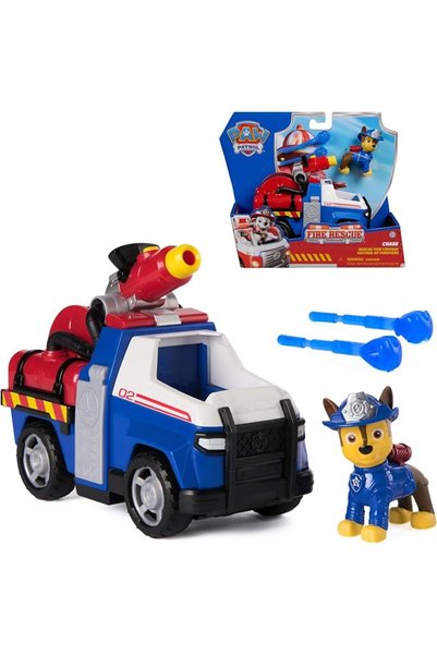 PAW PATROL سيارة إطفاء الحرائق دورية تشايس مع مجسم شخصية وقاذفة قذائف وشاحنة ...