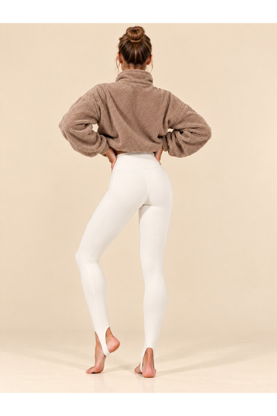 TÜKATO Women's White Color Fleece Lined High Waist Gathering Heeled Winter Shapewear Fuzo Tights