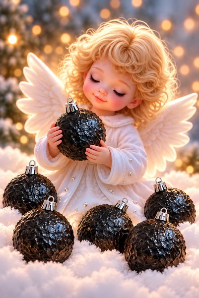 Derin Düşler Yılbaşı Çam Ağaç Süsü Özel Tasarım Siyah Top Süs Dokulu Kabartma...