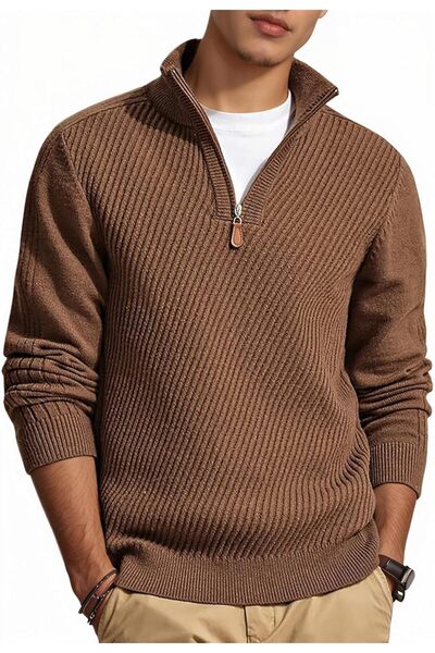 Generic Mens Quarter Zip Pullover Slim Fit Lightweight Sweaters Casual Long S...