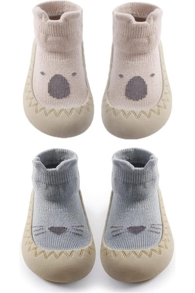 Generic [Upgrade] 2 Pairs Baby Sock Shoes Toddler Cartoon Soft Rubber Sole No...