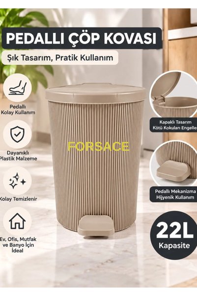 FORSACE Yuvarlak İç Kovalı Pedallı Çöp Kovası Banyo Mutfak Ofis Çöp Kutusu 22...