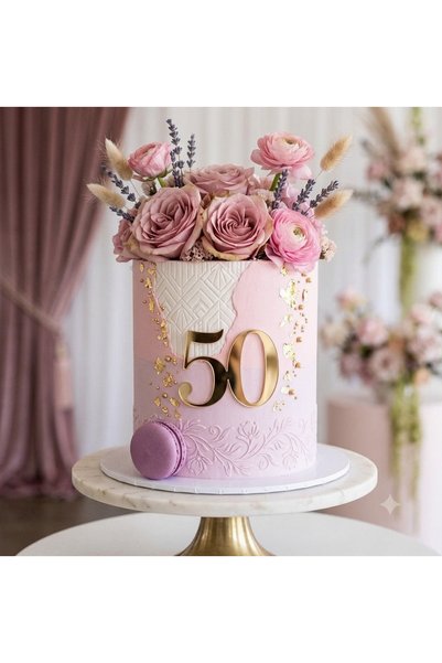 Atelier Creativ Cifre decorative tort din acril auriu oglindă, vârstă 50, dec...