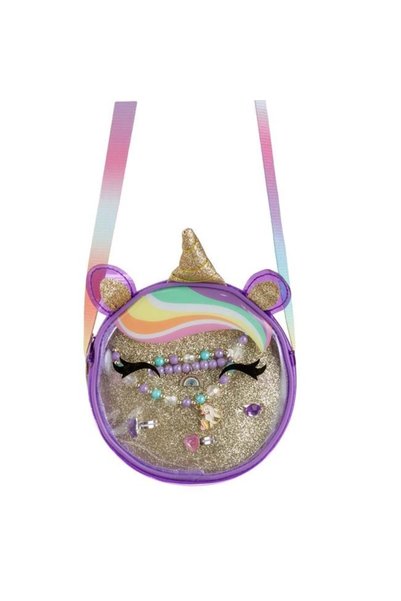 ANTBRO Set 6 Piese Bijuterii în Geantă Transparentă cu Unicorn 3D Lila și Aur...
