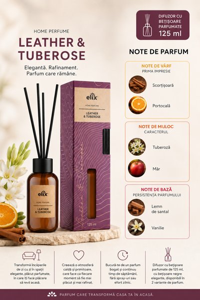 Elix Odorizant de camera cu betisoare 125ml - parfum tuberoze, scortisoara si santal