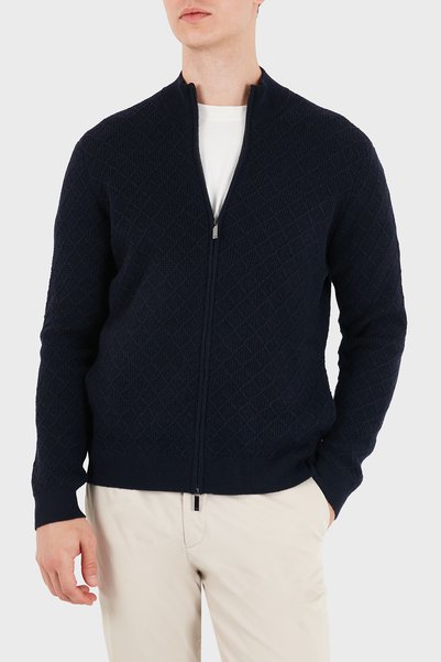 Emporio Armani Yün ve Kaşmir Karışımlı Dik Yaka Fermuarlı Hırka Erkek HIRKA E...