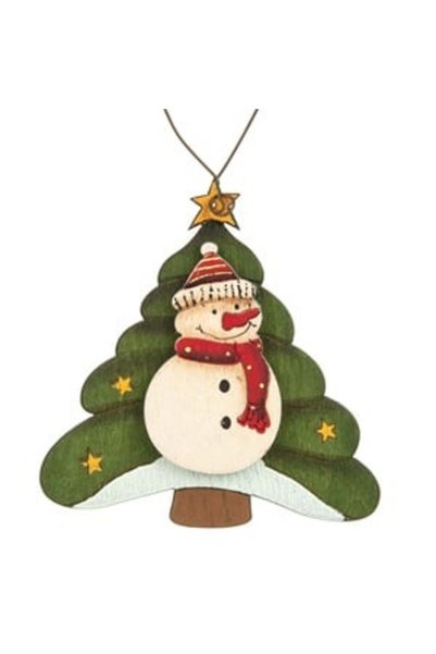 ANTBRO Ornament Brad de Crăciun Vintage Brăduț cu Om de Zăpadă din Lemn 12cm,...