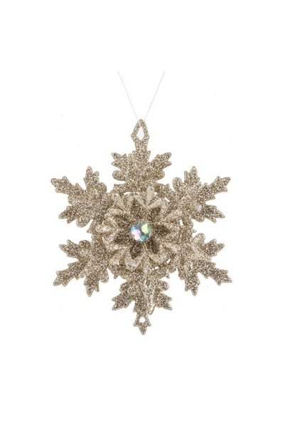 ANTBRO Ornament pentru Brad de Crăciun Fulg 3D Bej Șampanie cu Glitter și Cri...