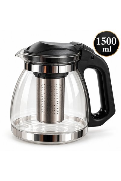 Genel Markalar 1500 ml Çelik Süzgeçli Cam Demlik – 1,5 L Bitki Çayı, Kış Çayı...
